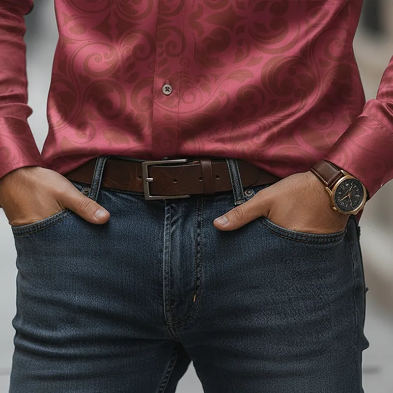 Men's Spring Fashion Printed Satin Long-sleeved Shirt MTA2306L9P sold by Manly product image thumbnail 4