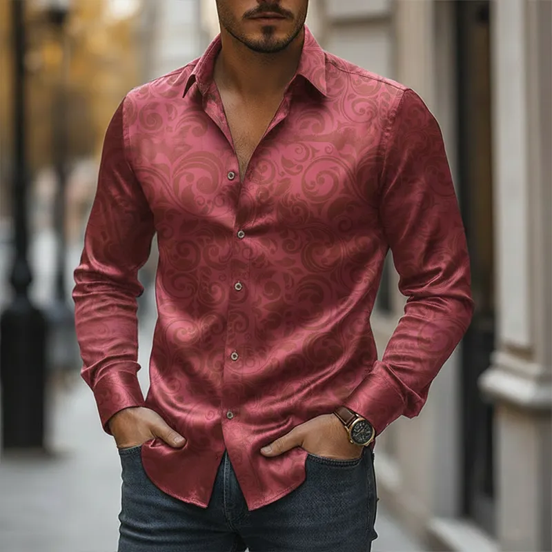 Men's Spring Fashion Printed Satin Long-sleeved Shirt MTA2306L9P sold by Manly product image thumbnail 2