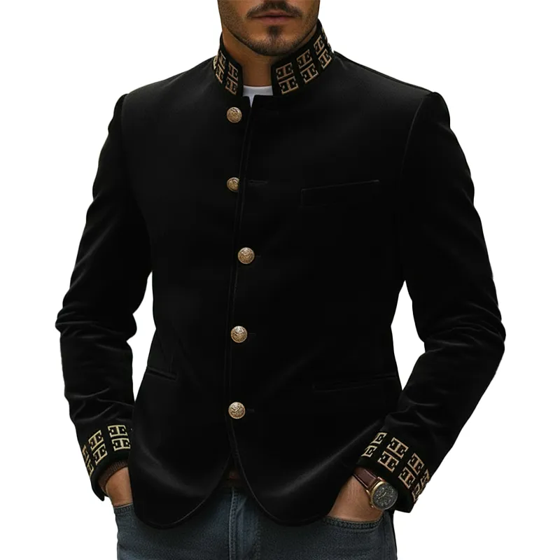 Men's Spring Vintage Embroidered Velvet Thin Button-up Jacket MTA2495L8P sold by Manly