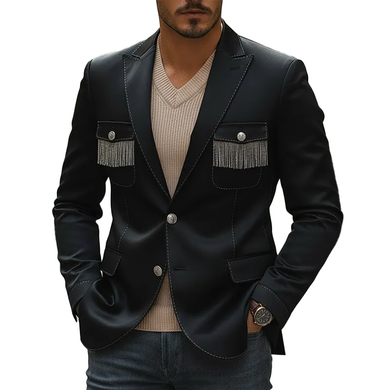 Men's Spring Vintage Tassel Satin Suit Jacket MTA2496L6P sold by Manly