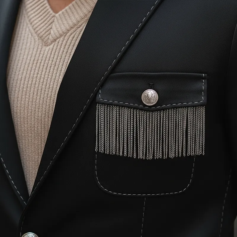 Men's Spring Vintage Tassel Satin Suit Jacket MTA2496L6P sold by Manly product image thumbnail 5