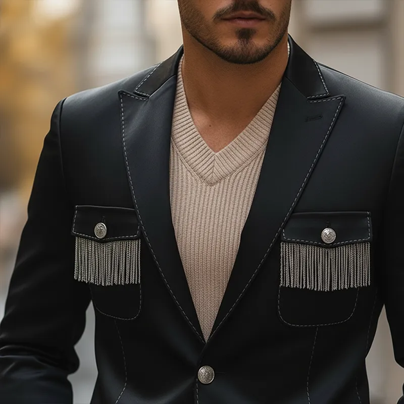 Men's Spring Vintage Tassel Satin Suit Jacket MTA2496L6P sold by Manly product image thumbnail 3