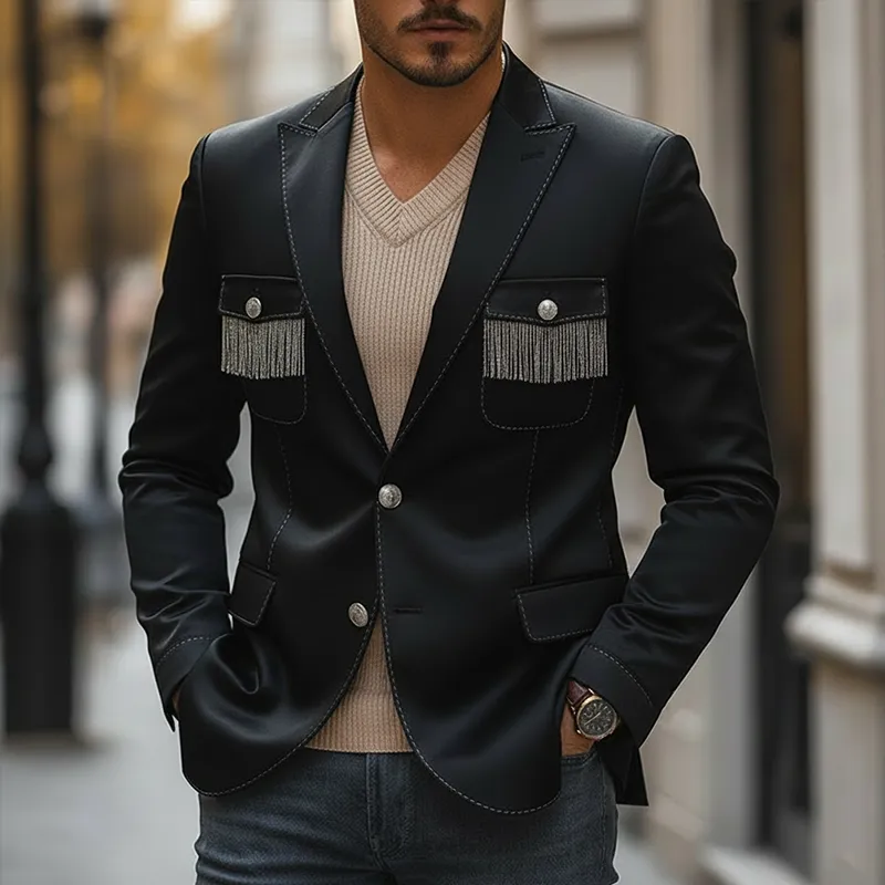 Men's Spring Vintage Tassel Satin Suit Jacket MTA2496L6P sold by Manly product image thumbnail 2