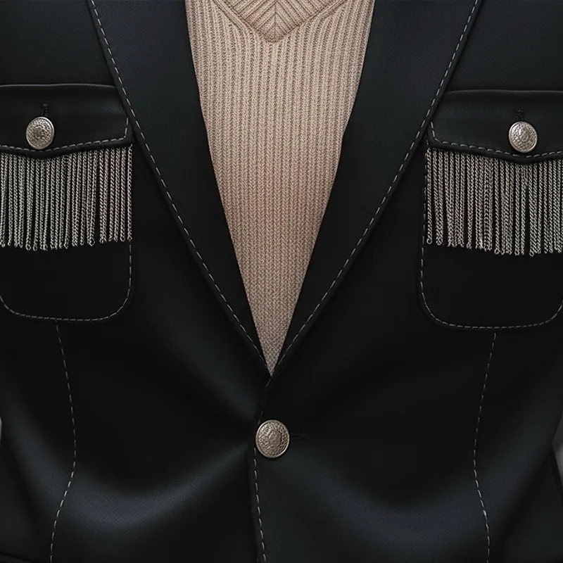 Men's Spring Vintage Tassel Satin Suit Jacket MTA2496L6P sold by Manly product image thumbnail 4