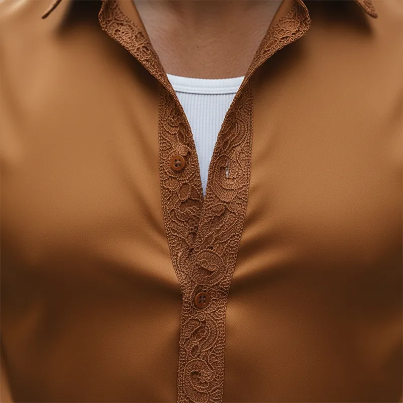 Men's Spring Vintage Lace And Satin Long-sleeved Shirt MTA2513L2P sold by Manly product image thumbnail 4