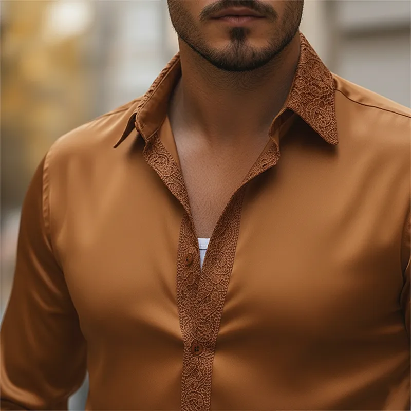 Men's Spring Vintage Lace And Satin Long-sleeved Shirt MTA2513L2P sold by Manly product image thumbnail 3