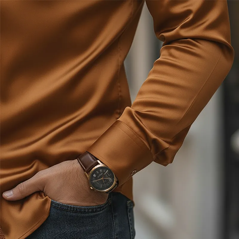 Men's Spring Vintage Lace And Satin Long-sleeved Shirt MTA2513L2P sold by Manly product image thumbnail 5