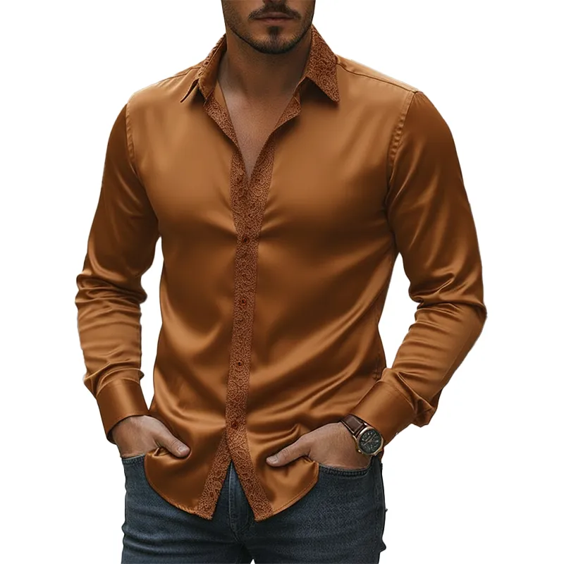 Men's Spring Vintage Lace And Satin Long-sleeved Shirt MTA2513L2P sold by Manly