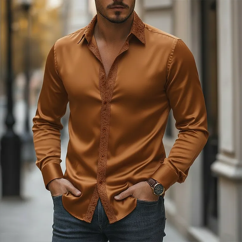 Men's Spring Vintage Lace And Satin Long-sleeved Shirt MTA2513L2P sold by Manly product image thumbnail 2