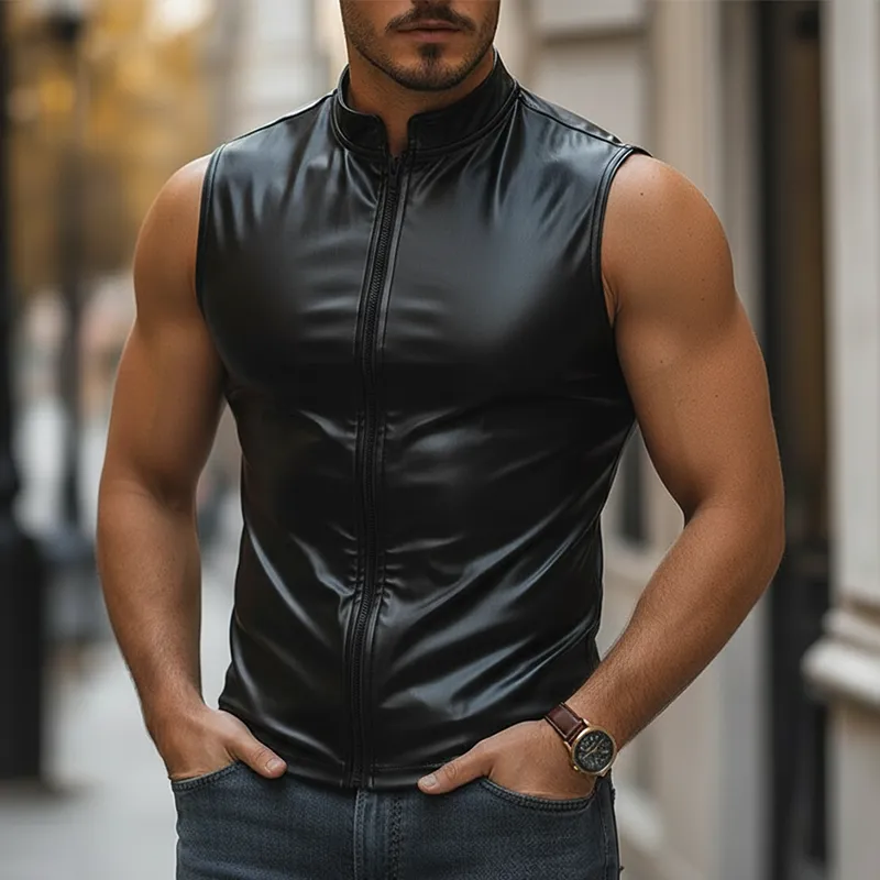Men's Vintage PU Faux Leather Zippered Sleeveless Vest MTA2505L2P sold by Manly product image thumbnail 2