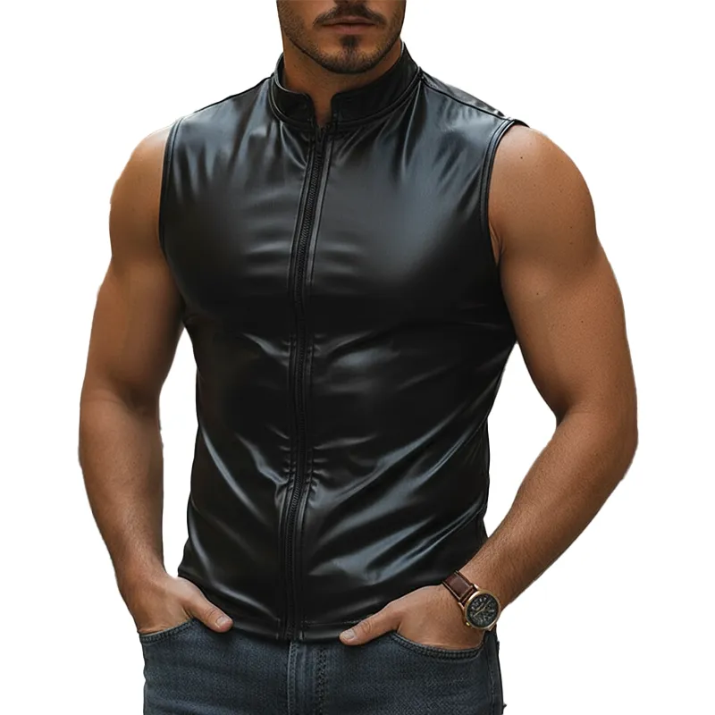 Men's Vintage PU Faux Leather Zippered Sleeveless Vest MTA2505L2P sold by Manly