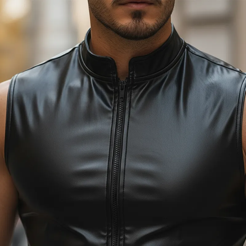 Men's Vintage PU Faux Leather Zippered Sleeveless Vest MTA2505L2P sold by Manly product image thumbnail 3