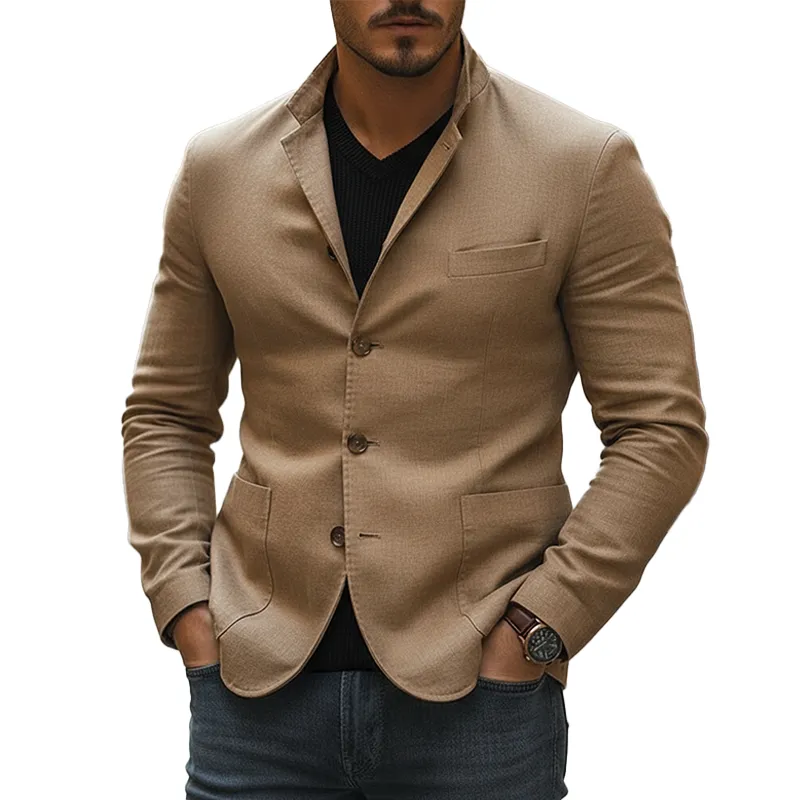 Men's Vintage Cotton And Linen Button-up Stand-collar Jacket MTA2595L1P sold by Manly