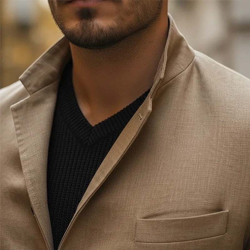 Men's Vintage Cotton And Linen Button-up Stand-collar Jacket MTA2595L1P sold by Manly product image thumbnail 4