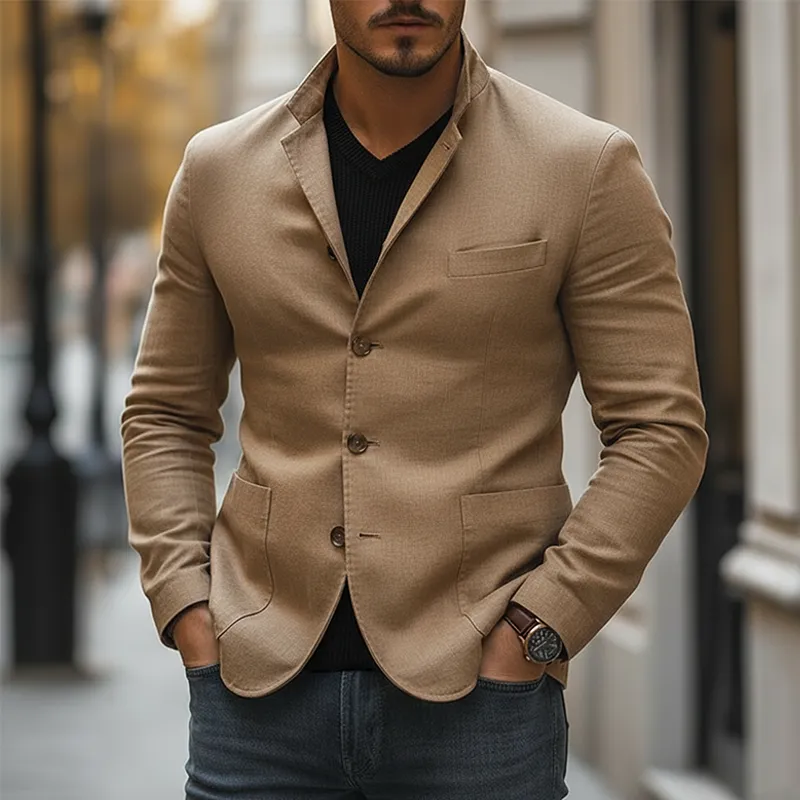 Men's Vintage Cotton And Linen Button-up Stand-collar Jacket MTA2595L1P sold by Manly product image thumbnail 2