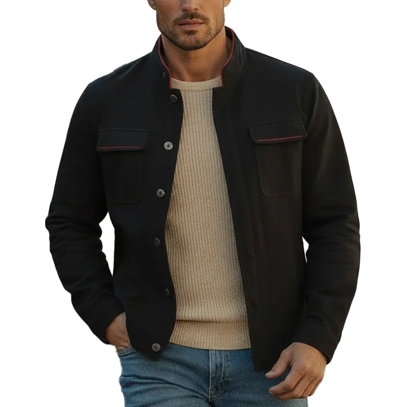 Men's Vintage Style Color-block Cotton And Linen Button-up Stand-collar Jacket MTA2595L7P sold by Manly