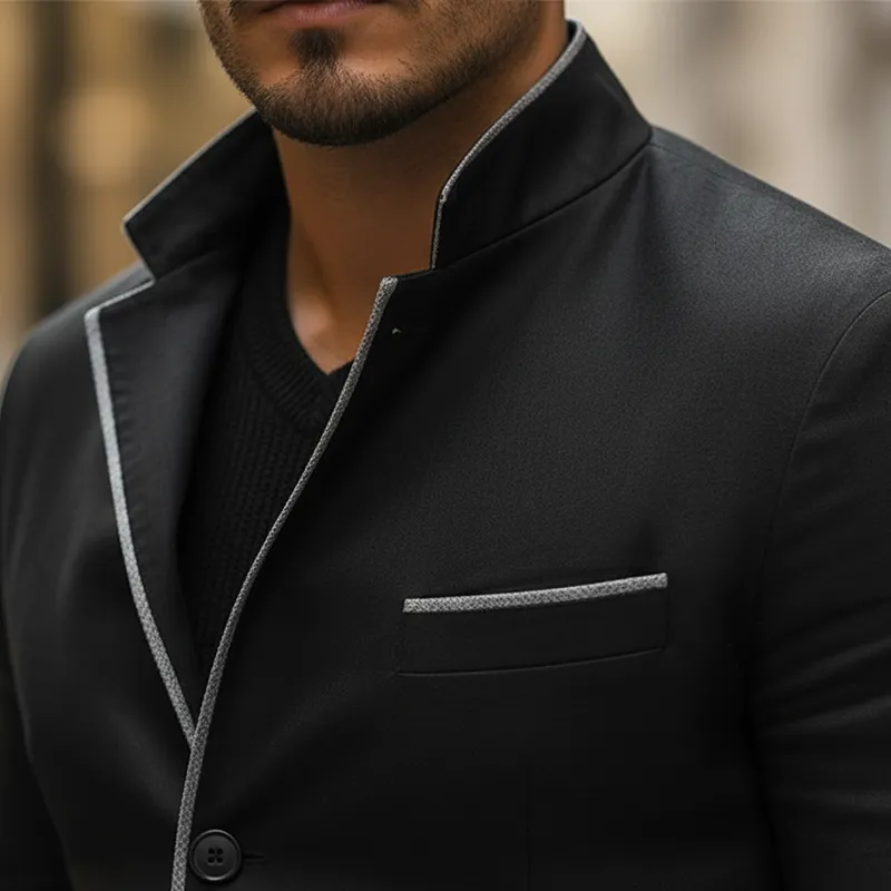 Men's Vintage Style Color-block Cotton And Linen Button-up Stand-collar Jacket MTA2588L0P sold by Manly product image thumbnail 3