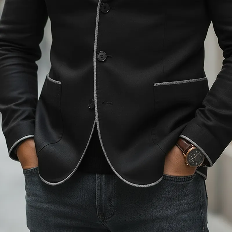 Men's Vintage Style Color-block Cotton And Linen Button-up Stand-collar Jacket MTA2588L0P sold by Manly product image thumbnail 5