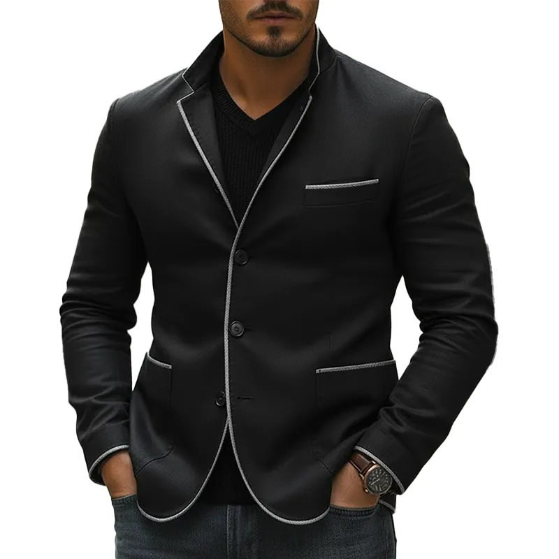 Men's Vintage Style Color-block Cotton And Linen Button-up Stand-collar Jacket MTA2588L0P sold by Manly