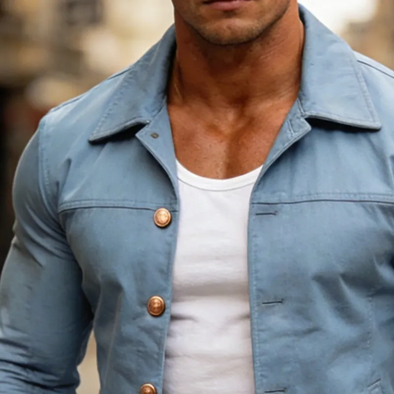 Men's Retro Casual Cotton Button-Up Lapel Jacket MTA2484L3TO sold by Manly product image thumbnail 3