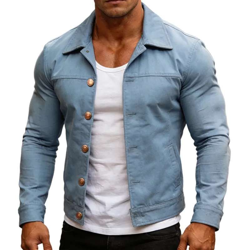 Men's Retro Casual Cotton Button-Up Lapel Jacket MTA2484L3TO sold by Manly