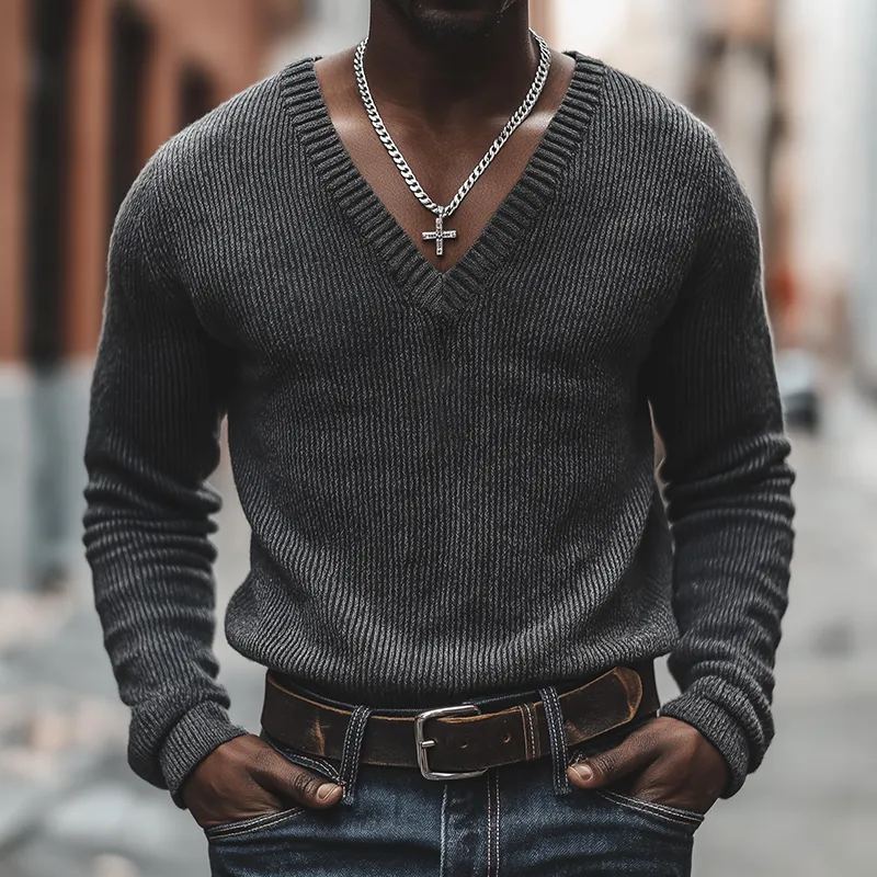 Men's Retro Casual Knitted V-Neck Sweater MTA2631L8TO sold by Manly product image thumbnail 2