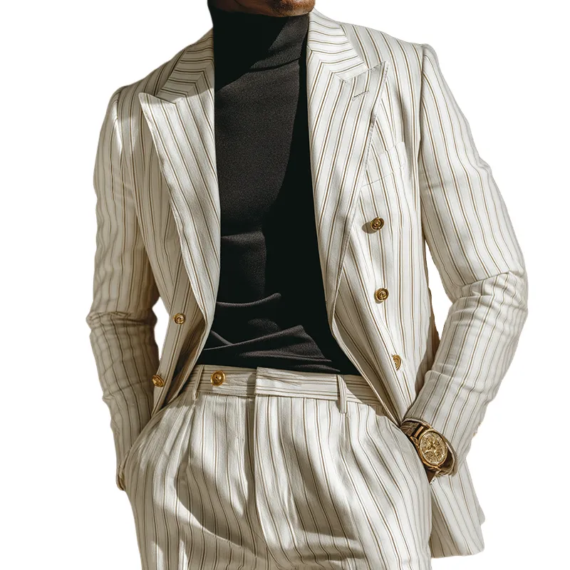 Men's Retro Casual Striped Double-Breasted Blazer MTA2470L9TO sold by Manly