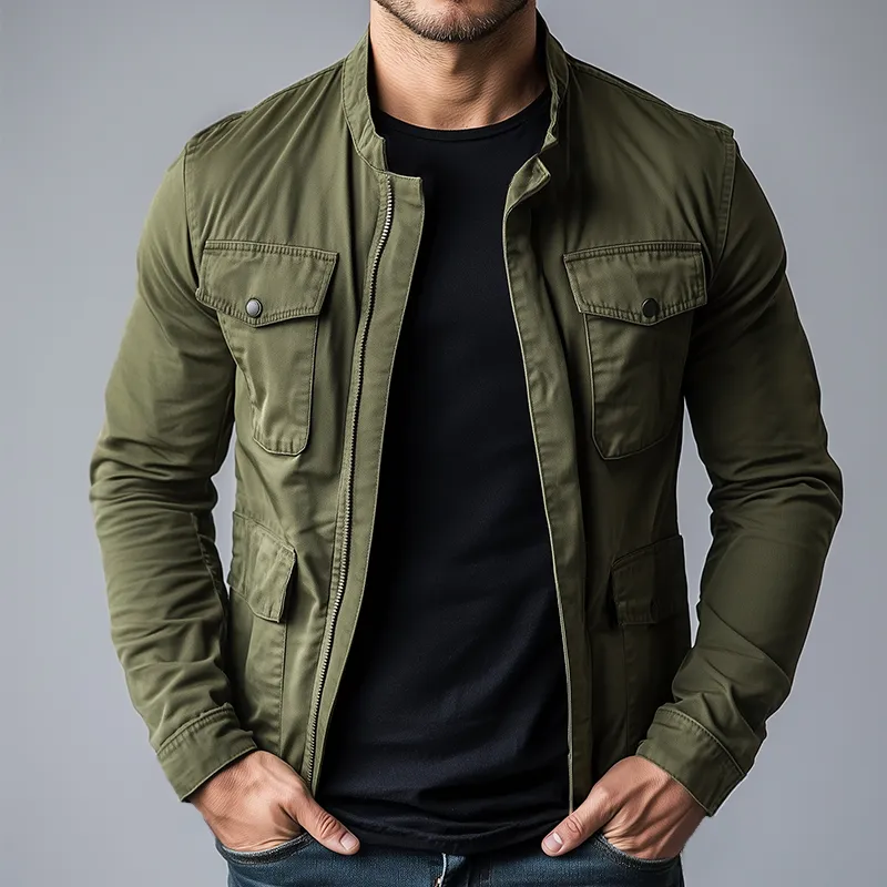 Men's Retro Casual Cotton Zipper Stand Collar Jacket MTA2645L3TO sold by Manly product image thumbnail 2