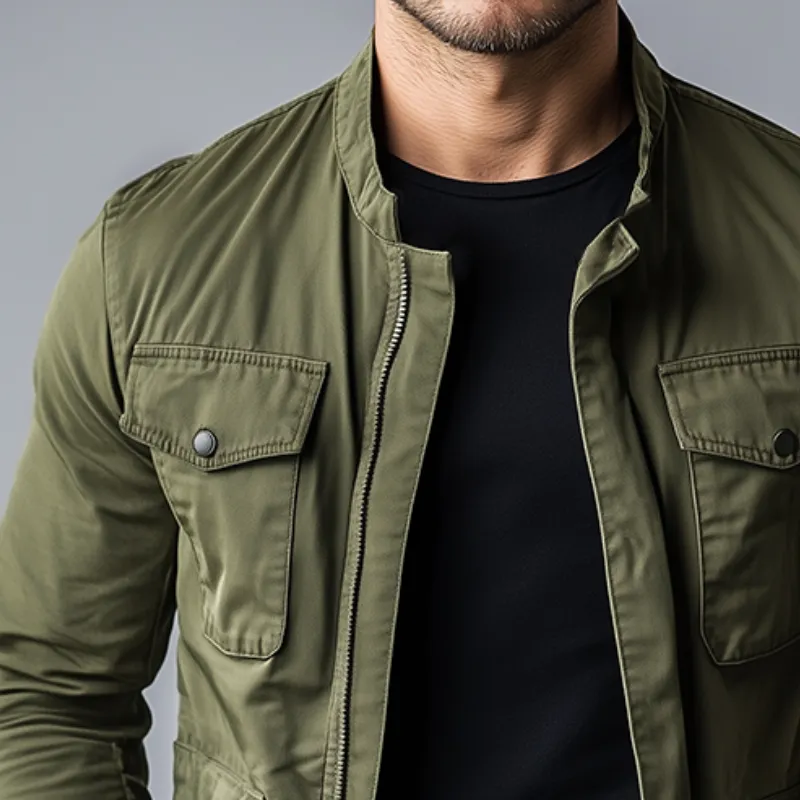 Men's Retro Casual Cotton Zipper Stand Collar Jacket MTA2645L3TO sold by Manly product image thumbnail 4