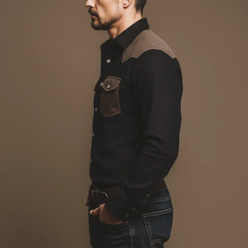 Men's Vintage Classic Color-block Cotton Blend Long-sleeved Shirt MTA2668L3U sold by Manly product image thumbnail 4