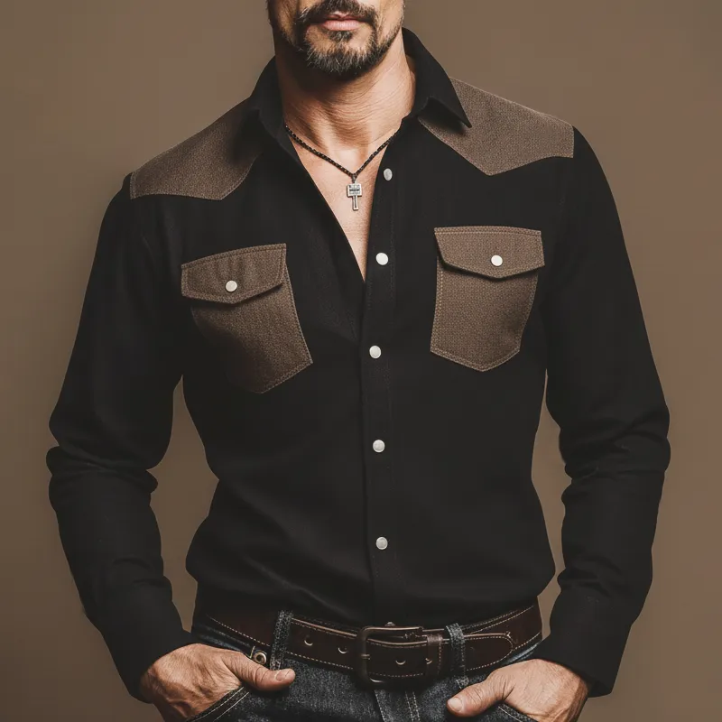 Men's Vintage Classic Color-block Cotton Blend Long-sleeved Shirt MTA2668L3U sold by Manly product image thumbnail 3