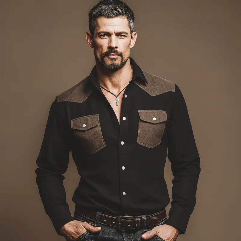 Men's Vintage Classic Color-block Cotton Blend Long-sleeved Shirt MTA2668L3U sold by Manly product image thumbnail 2