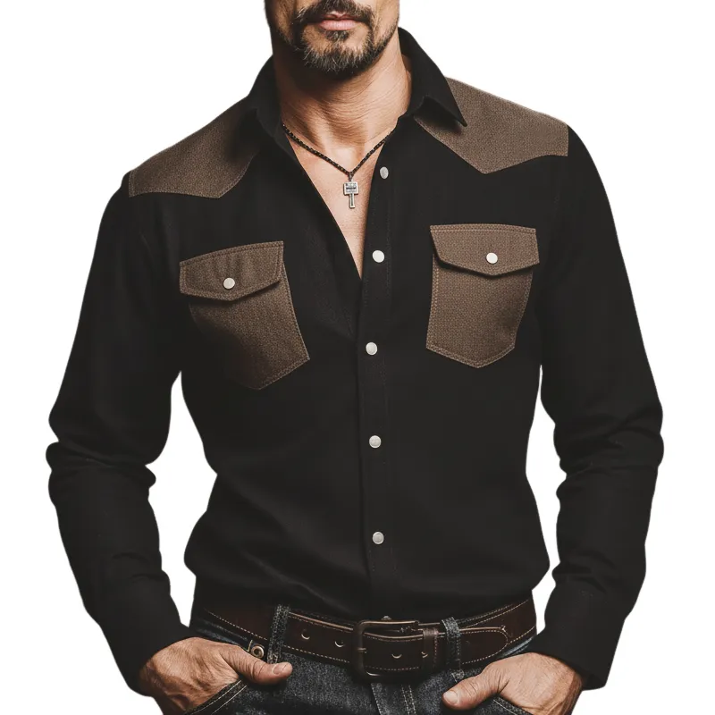 Men's Vintage Classic Color-block Cotton Blend Long-sleeved Shirt MTA2668L3U sold by Manly