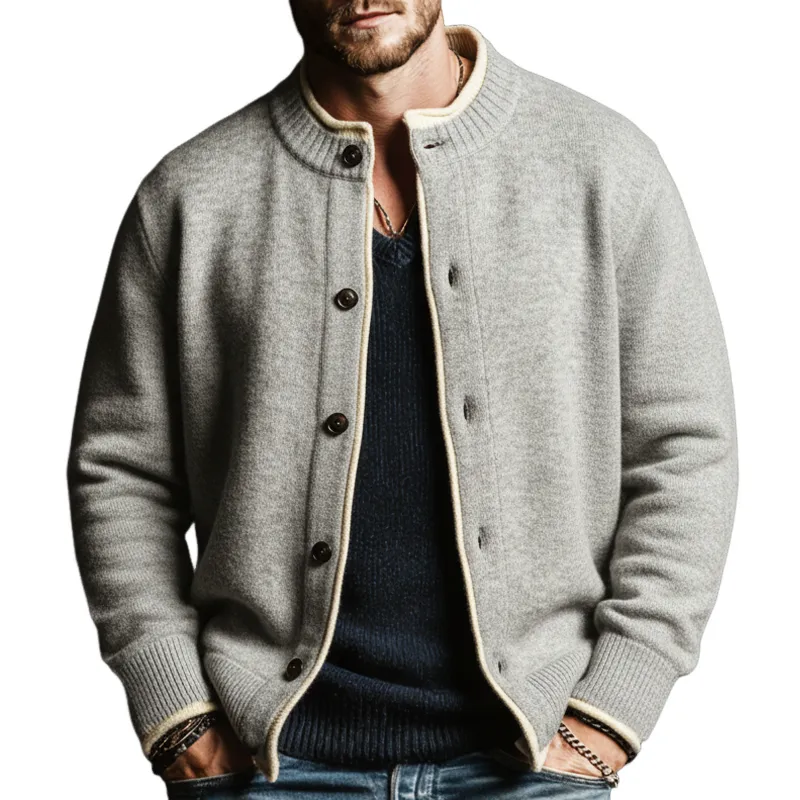 Men's Classic Stylish Color-block Imitation Two-piece Button-up Knitted Cardigan MTA2635L2U sold by Manly