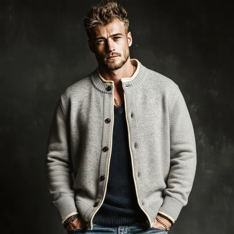 Men's Classic Stylish Color-block Imitation Two-piece Button-up Knitted Cardigan MTA2635L2U sold by Manly product image thumbnail 2