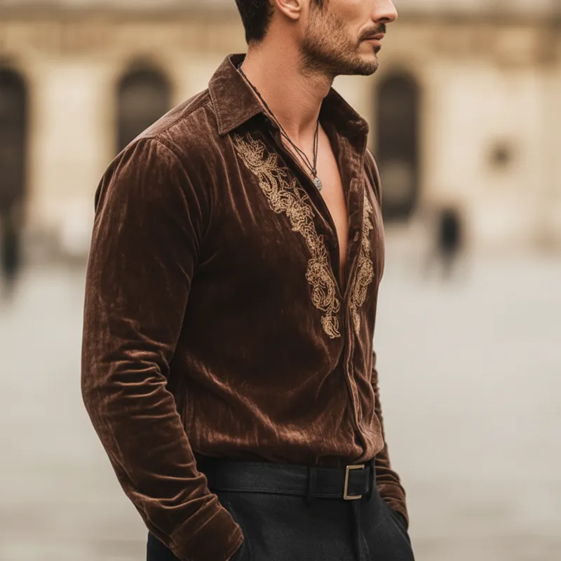 Men's Retro Velvet Exquisite Embroidered Long-Sleeved Shirt MTA2691L2U sold by Manly product image thumbnail 4