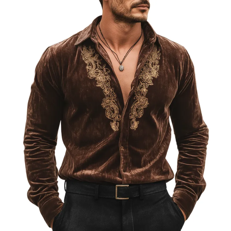 Men's Retro Velvet Exquisite Embroidered Long-Sleeved Shirt MTA2691L2U sold by Manly