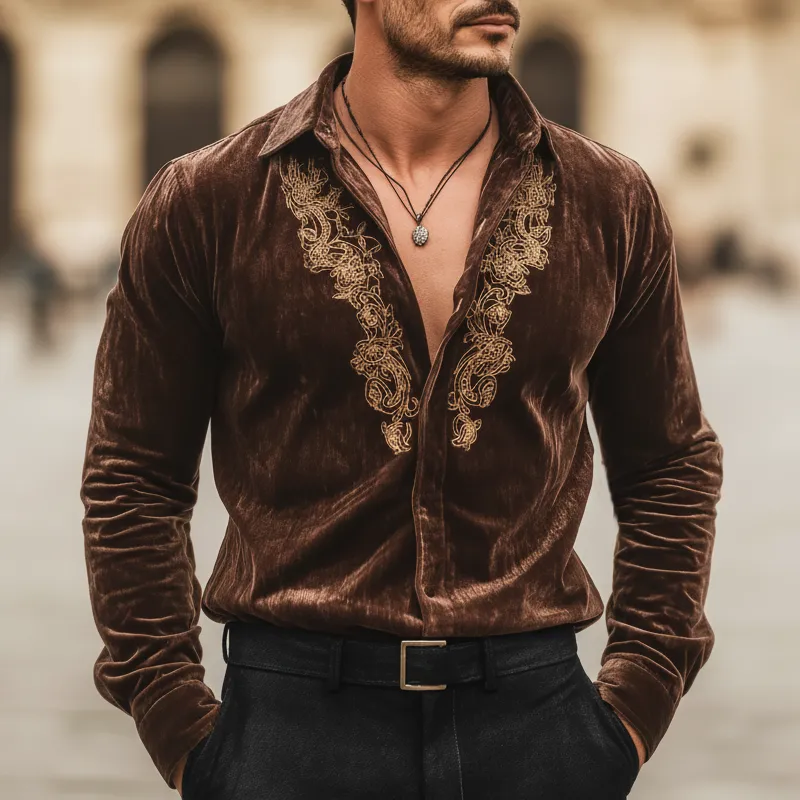 Men's Retro Velvet Exquisite Embroidered Long-Sleeved Shirt MTA2691L2U sold by Manly product image thumbnail 3