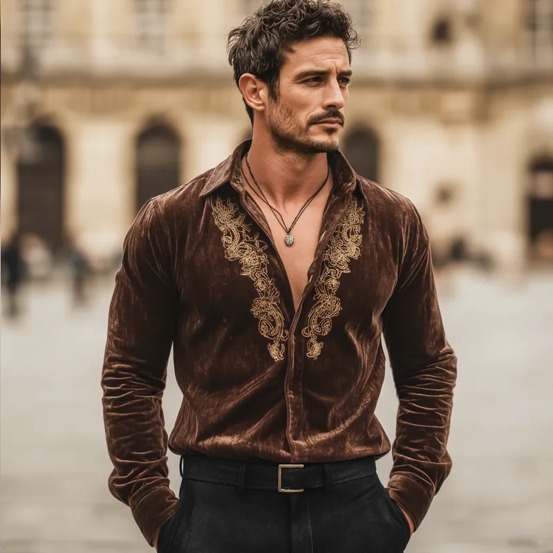 Men's Retro Velvet Exquisite Embroidered Long-Sleeved Shirt MTA2691L2U sold by Manly product image thumbnail 2