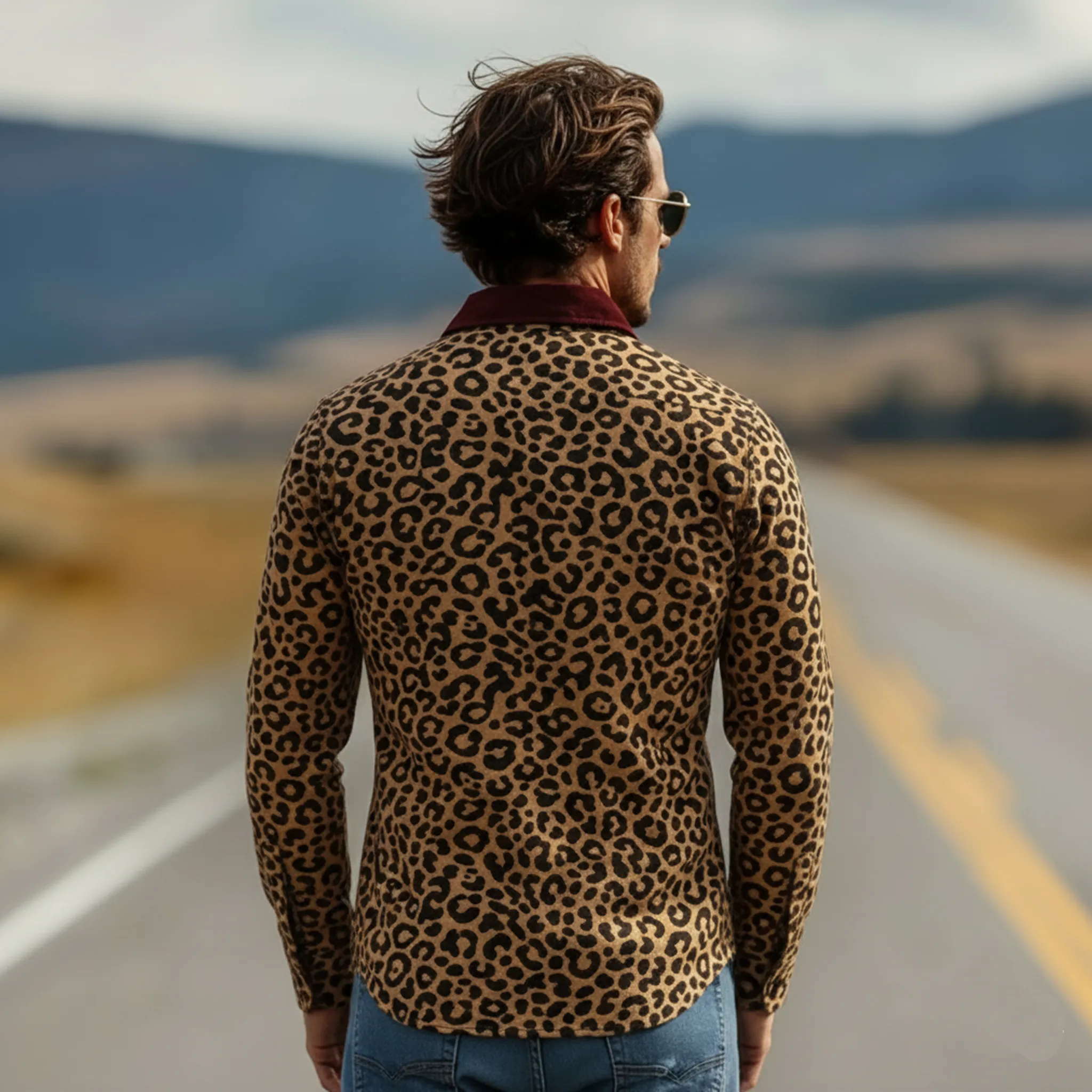 Men's Classic Vintage Velvet Collar Slim-fit Leopard Print Suede Long-sleeved Shirt MTA2657L0K sold by Manly product image thumbnail 3