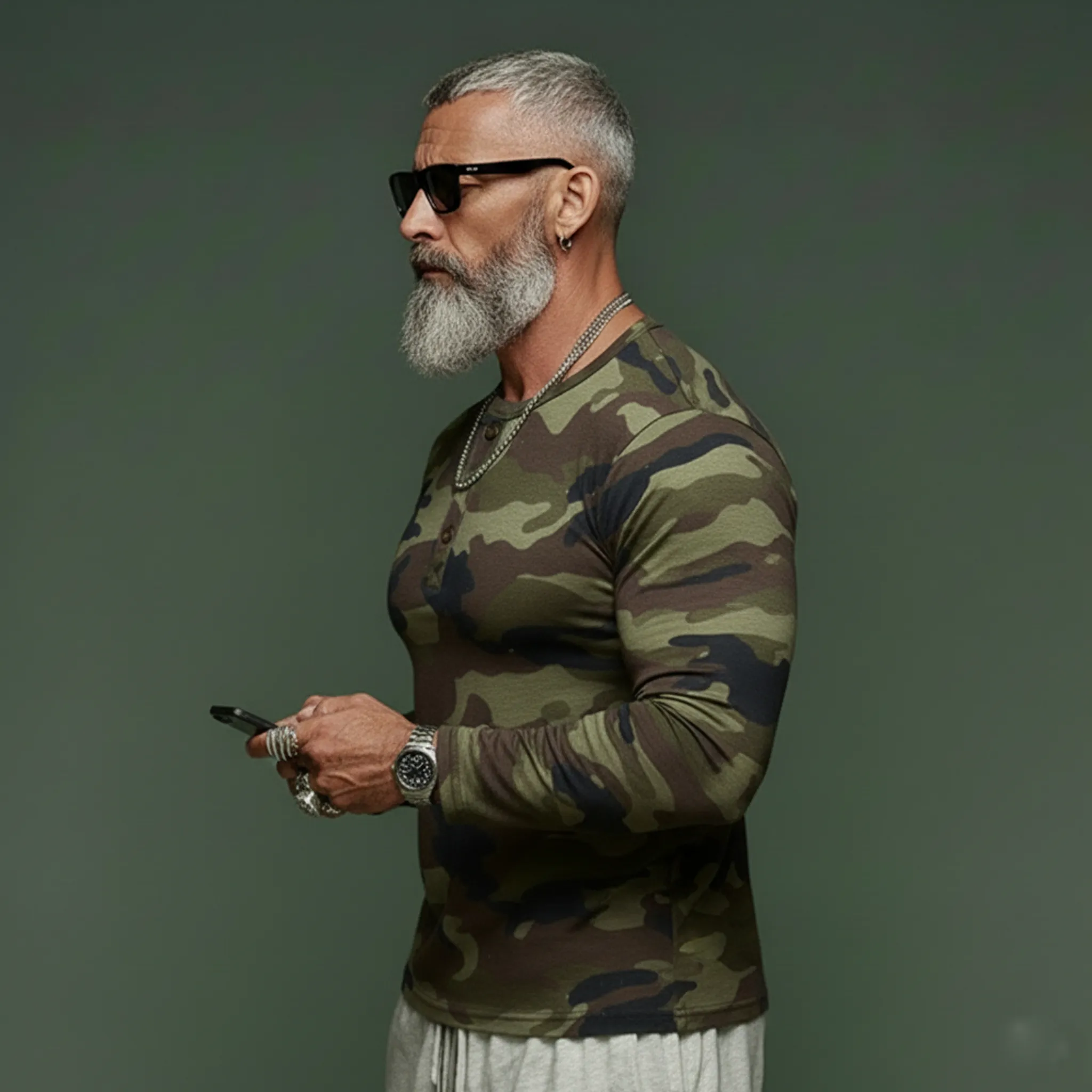 Men's Classic Casual Tough-guy Style Camouflage Cotton Blend Henley Neck Long-sleeved T-shirt MTA2636L1K sold by Manly product image thumbnail 3