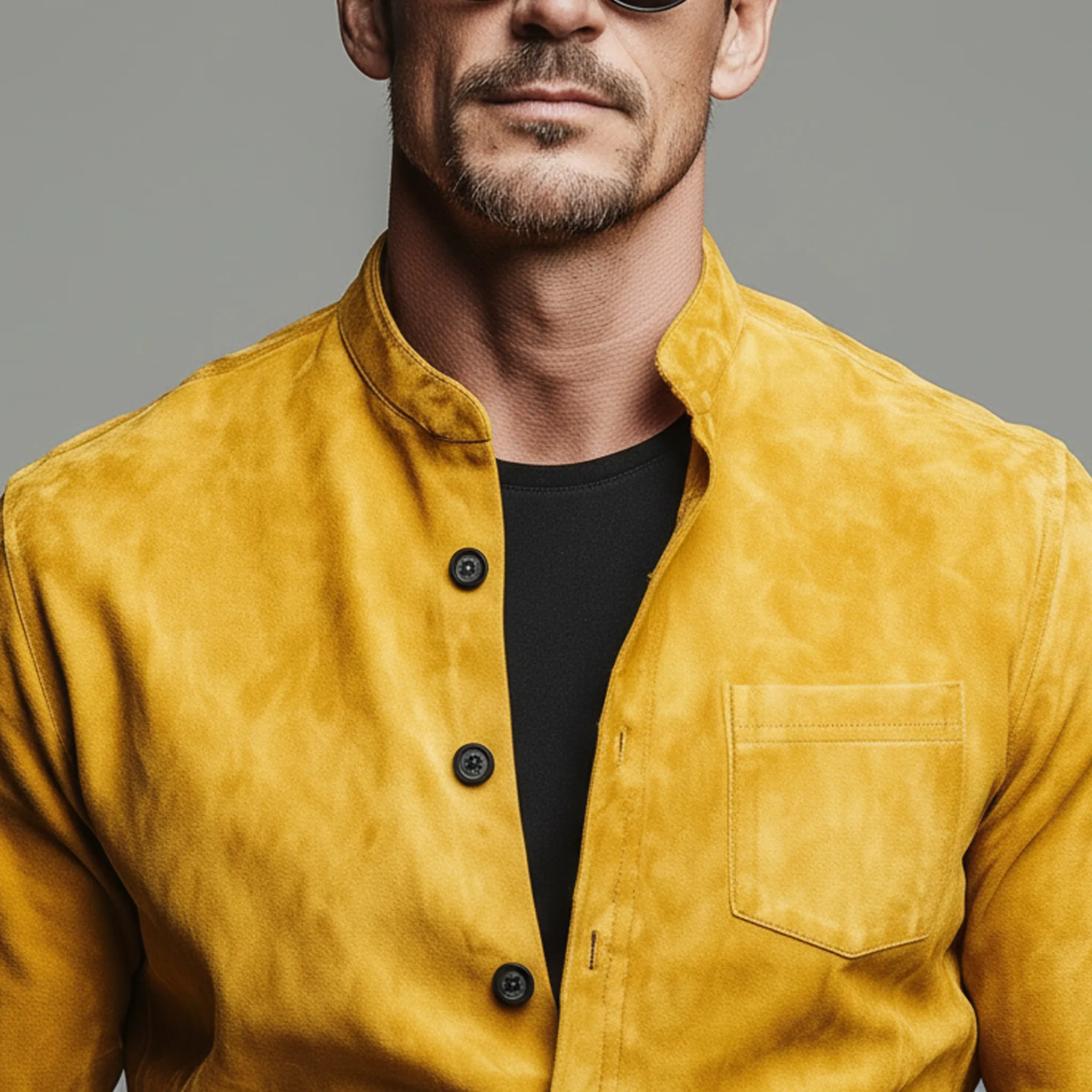 Men's Classic Casual Faux Suede Stand-collar Long-sleeved Shirt MTA2492L8K sold by Manly product image thumbnail 5