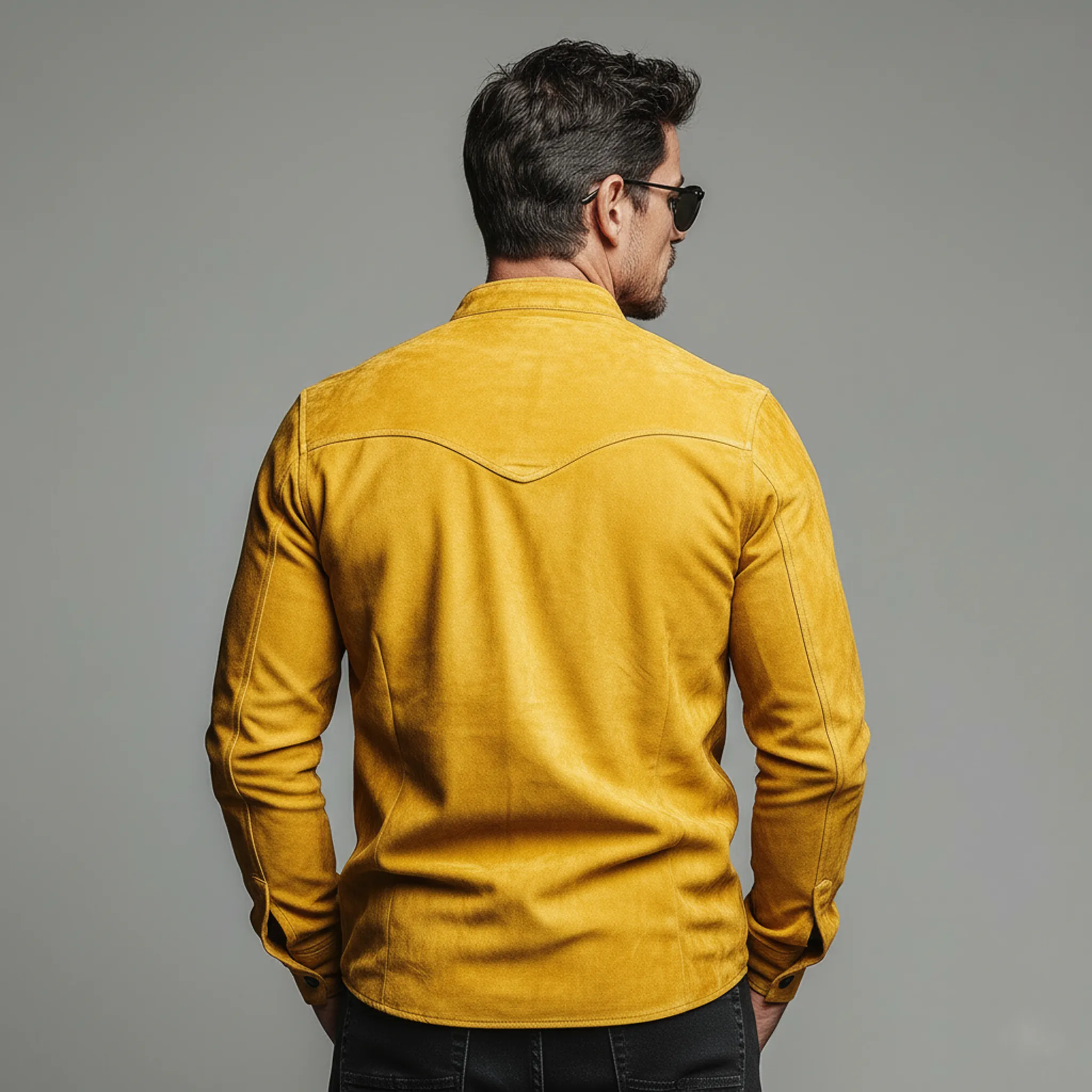 Men's Classic Casual Faux Suede Stand-collar Long-sleeved Shirt MTA2492L8K sold by Manly product image thumbnail 4