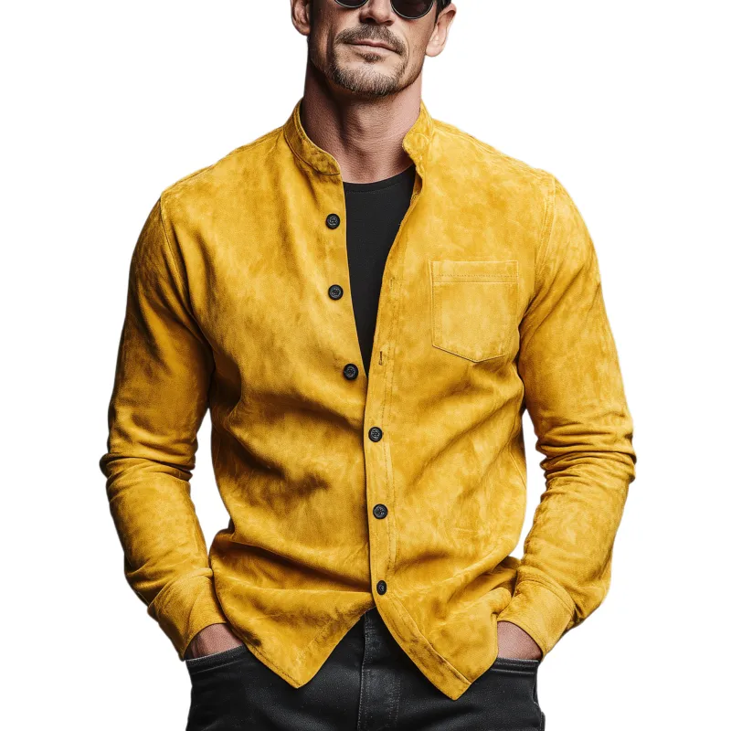 Men's Classic Casual Faux Suede Stand-collar Long-sleeved Shirt MTA2492L8K sold by Manly