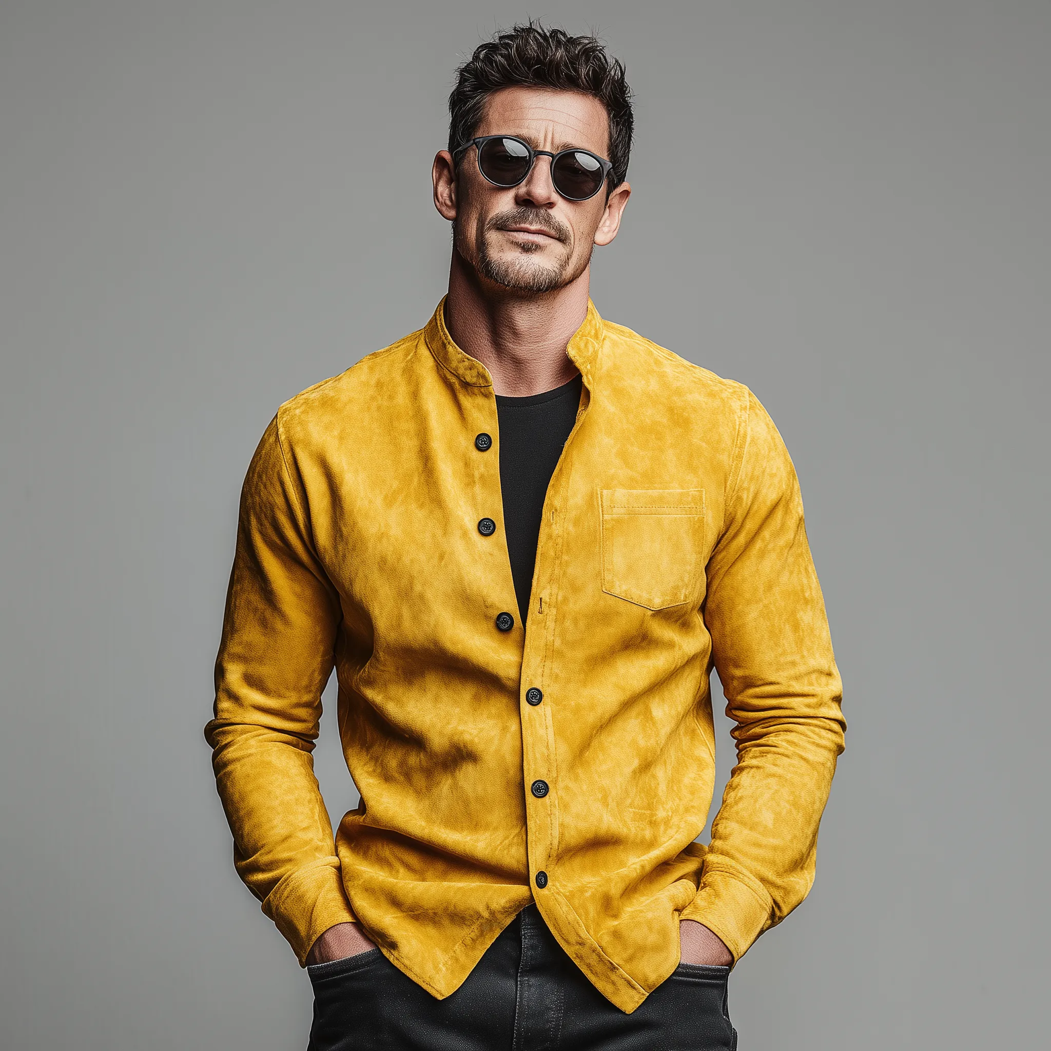 Men's Classic Casual Faux Suede Stand-collar Long-sleeved Shirt MTA2492L8K sold by Manly product image thumbnail 2