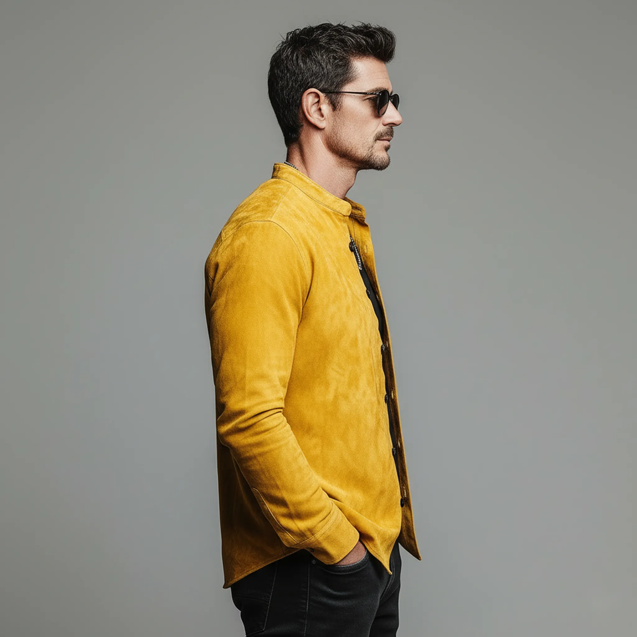 Men's Classic Casual Faux Suede Stand-collar Long-sleeved Shirt MTA2492L8K sold by Manly product image thumbnail 3