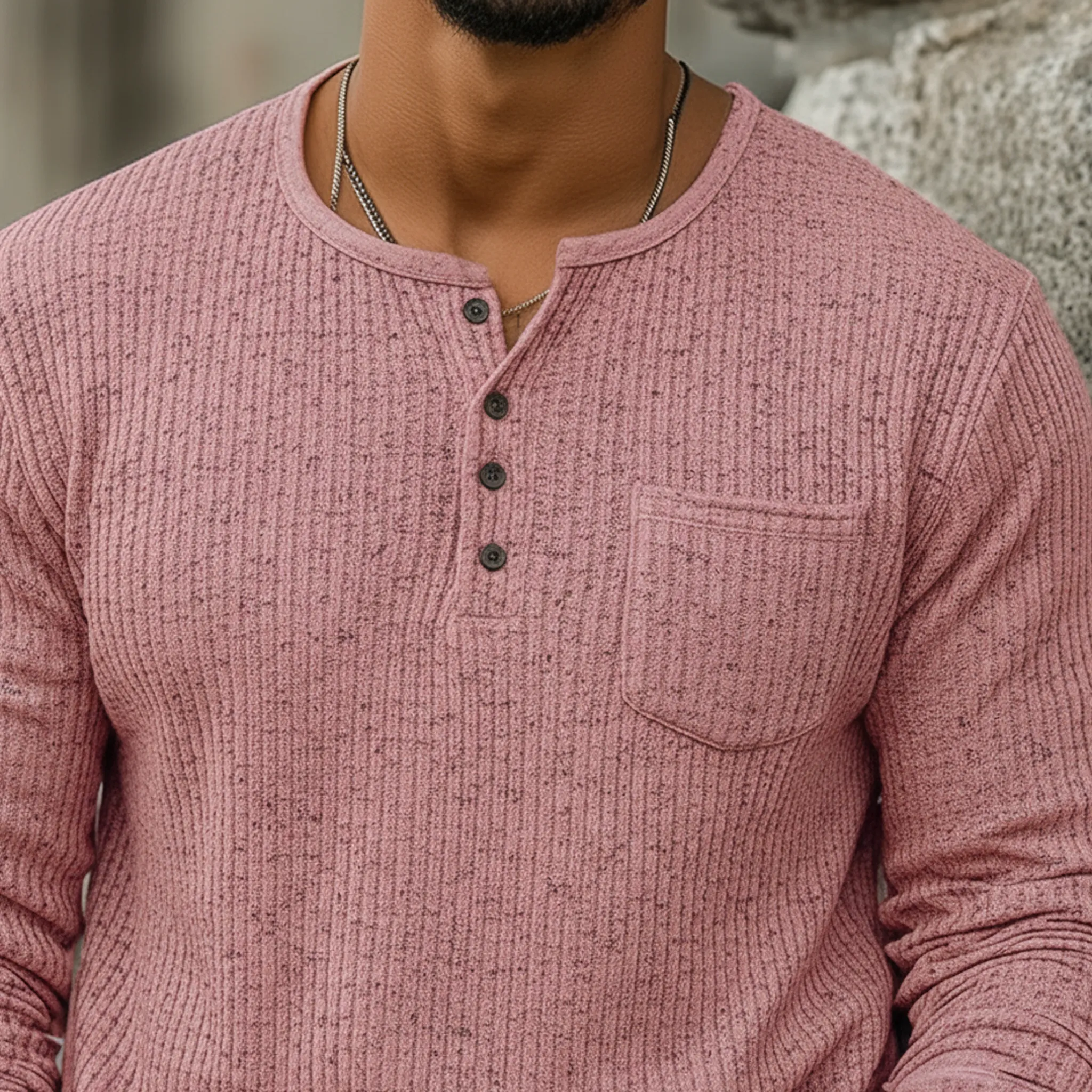Men's Classic Casual Ribbed Henley Neck Long-sleeved T-shirt MTA2411L1K sold by Manly product image thumbnail 5