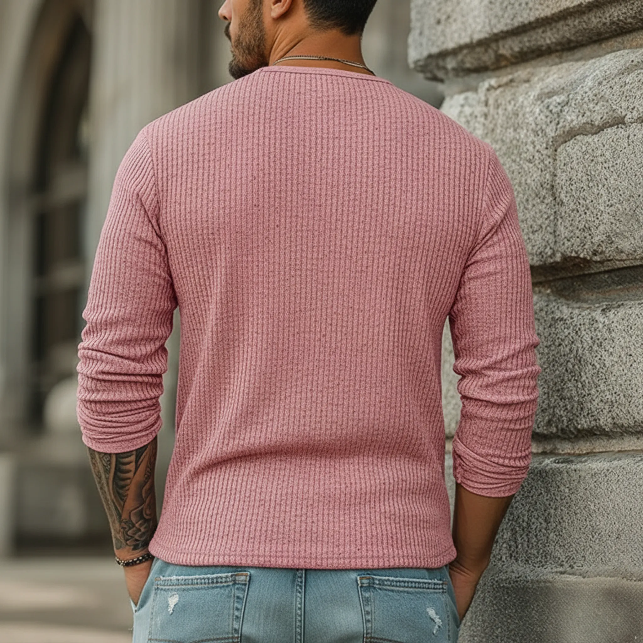 Men's Classic Casual Ribbed Henley Neck Long-sleeved T-shirt MTA2411L1K sold by Manly product image thumbnail 4