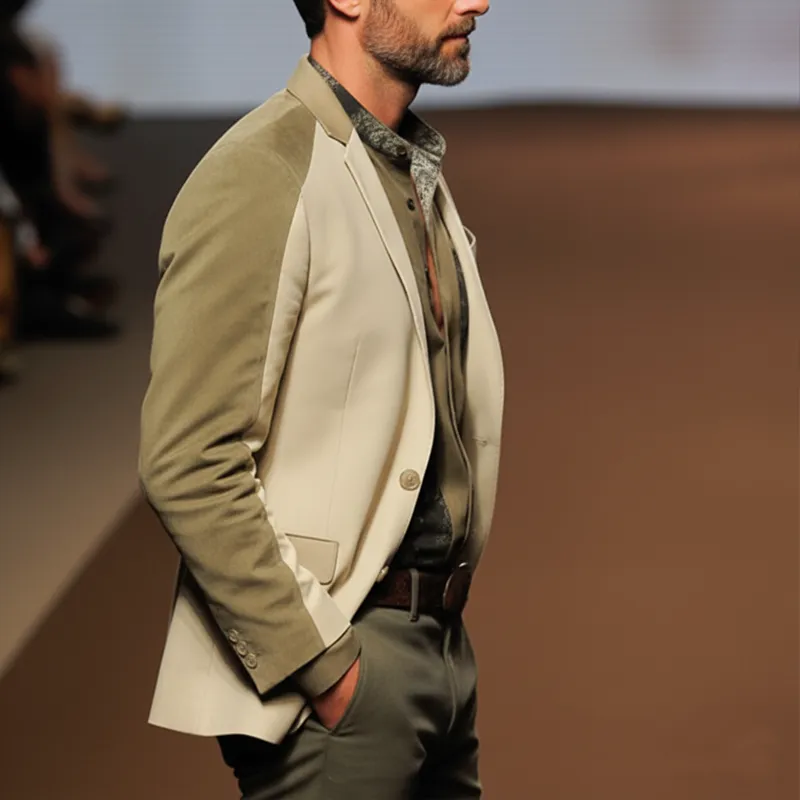 Men's Business Faux Suede Color-blocked Two-button Single-vent Slim-fit Blazer MTA2558L5U sold by Manly product image thumbnail 3