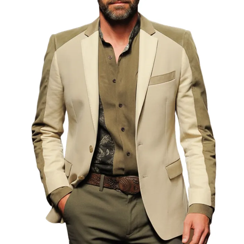 Men's Business Faux Suede Color-blocked Two-button Single-vent Slim-fit Blazer MTA2558L5U made by Manly